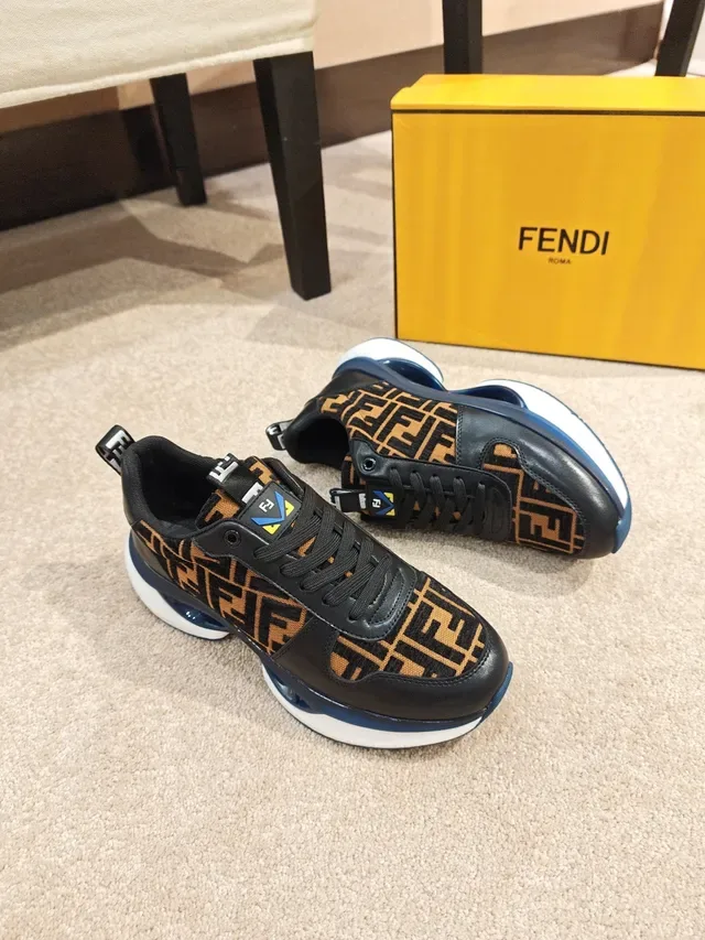 Fendi Black Brown Monogrammed Textile Upper Leather Overlays Chunky Sneakers 4