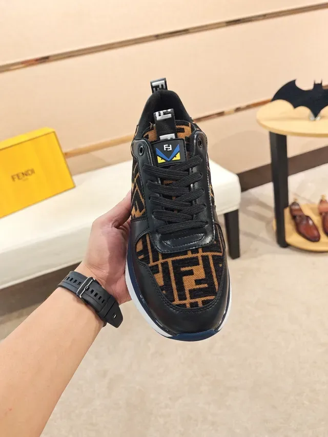 Fendi Black Brown Monogrammed Textile Upper Leather Overlays Chunky Sneakers 5