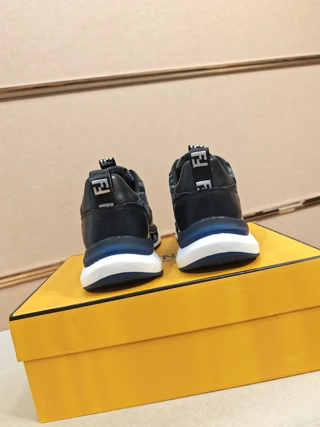 Fendi Black Navy FF Monogram Textile Layered Midsole Chunky Sneakers 3