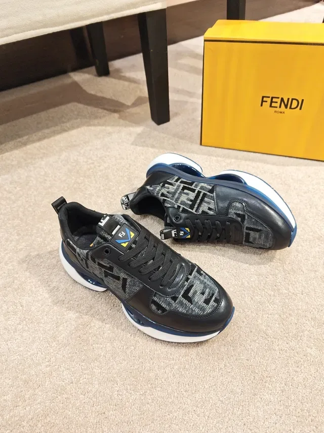 Fendi Black Navy FF Monogram Textile Layered Midsole Chunky Sneakers 4