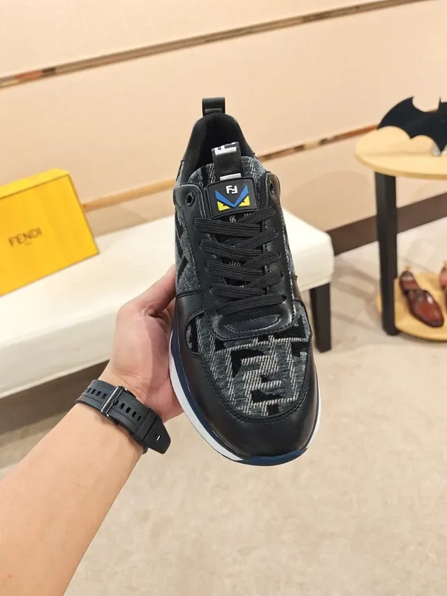 Fendi Black Navy FF Monogram Textile Layered Midsole Chunky Sneakers 5