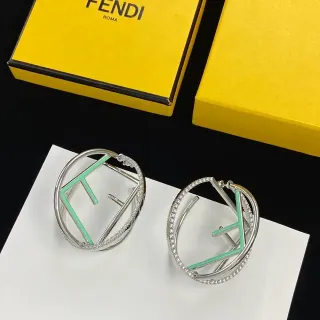 Fendi FF Hoop فضي أخضر مزدوج Pavé حافة بلورية أقراط