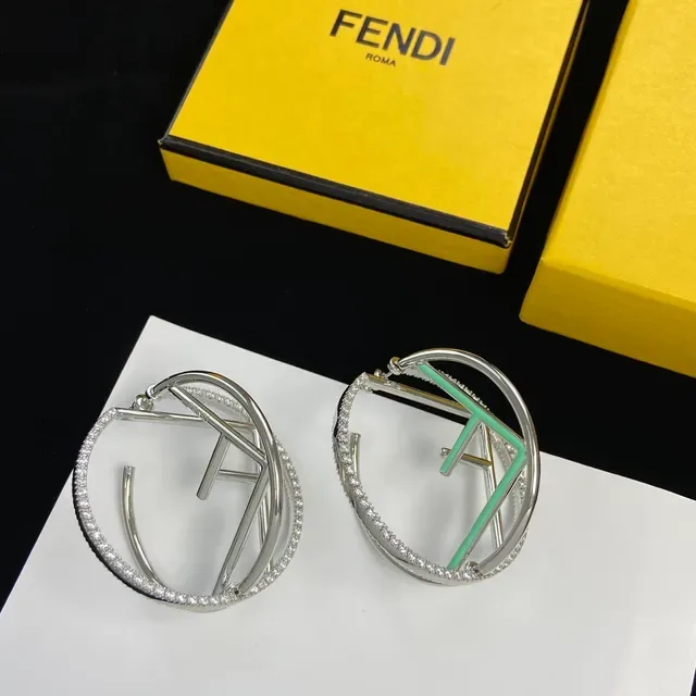 Fendi FF Hoop Argent Vert Double Pavé Bordure Cristal Boucles d'Oreilles 2