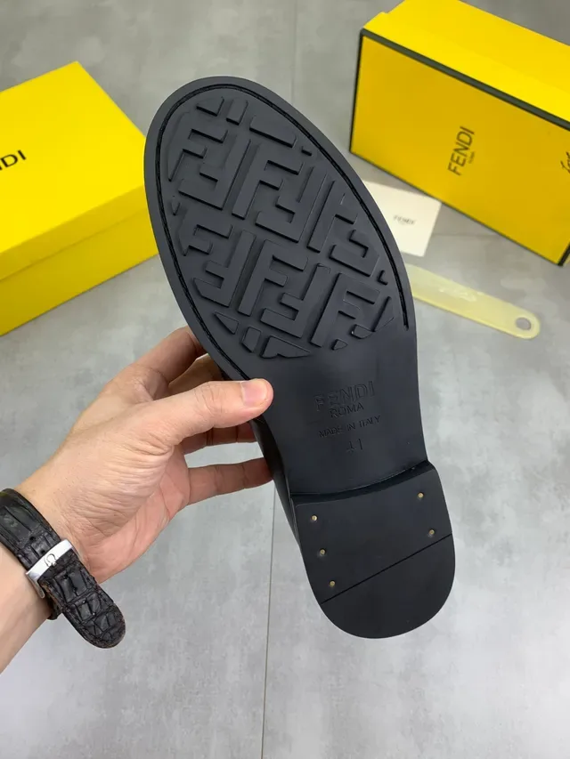 Fendi FF Loafer Black Brown Leather Monogram Fabric Vamp Loafer 2