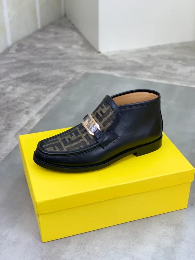 Fendi FF Loafer Black Brown Leather Monogram Fabric Vamp Loafer 4