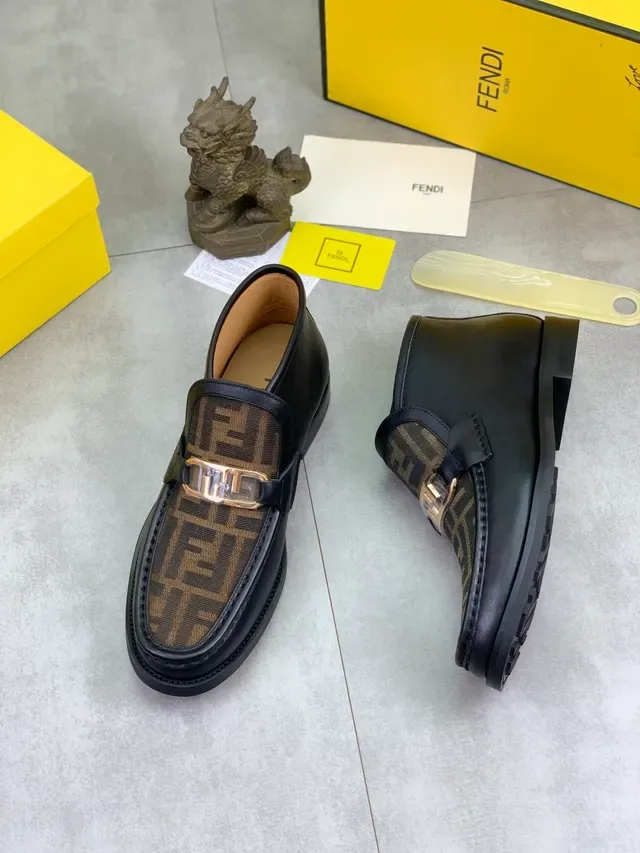 Fendi FF Loafer Black Brown Leather Monogram Fabric Vamp Loafer 5
