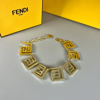 Fendi FF Logo Gold-Tone 几何链环手链