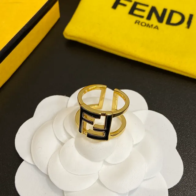 Fendi FF Logo 金色调 白色和黑色珐琅戒指 5
