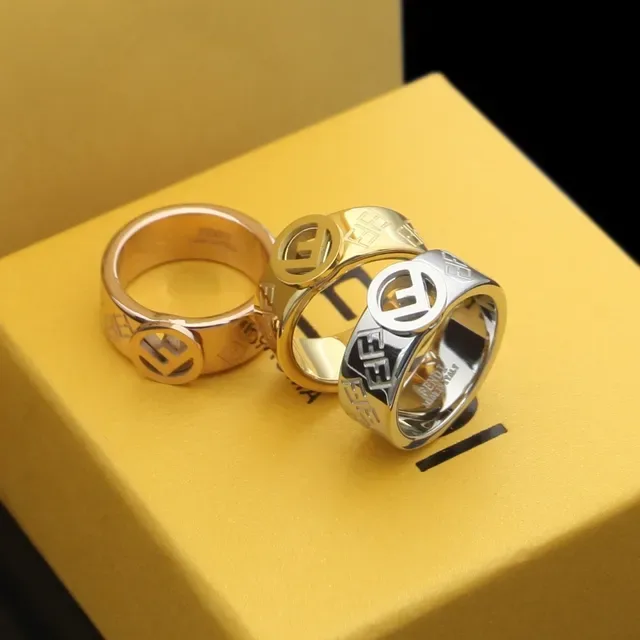 Anillo Fendi FF Logo Banda Ancha Oro Rosa 6