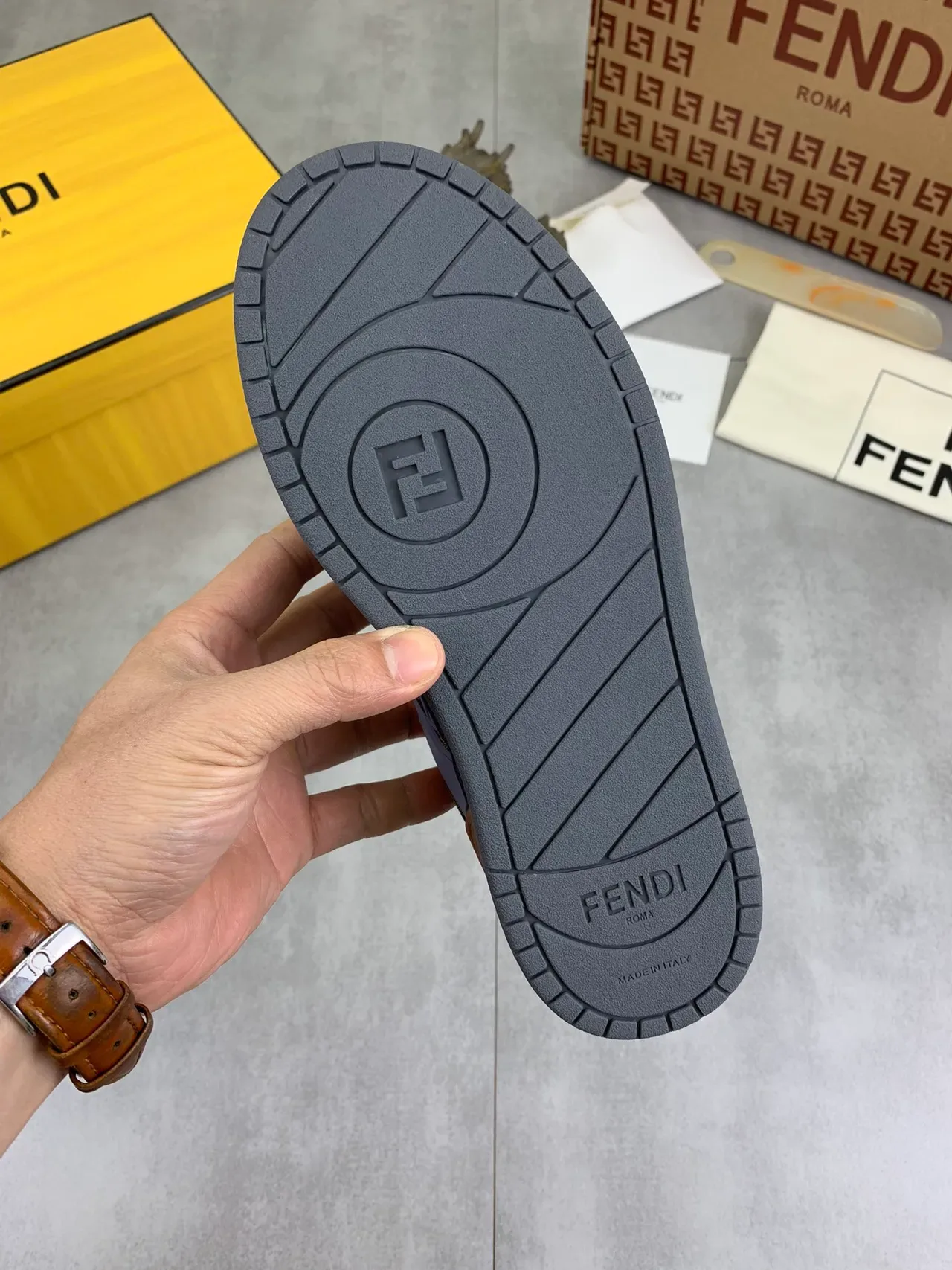 Fendi FF Monogram Navy Leather Lifestyle Sneakers 2