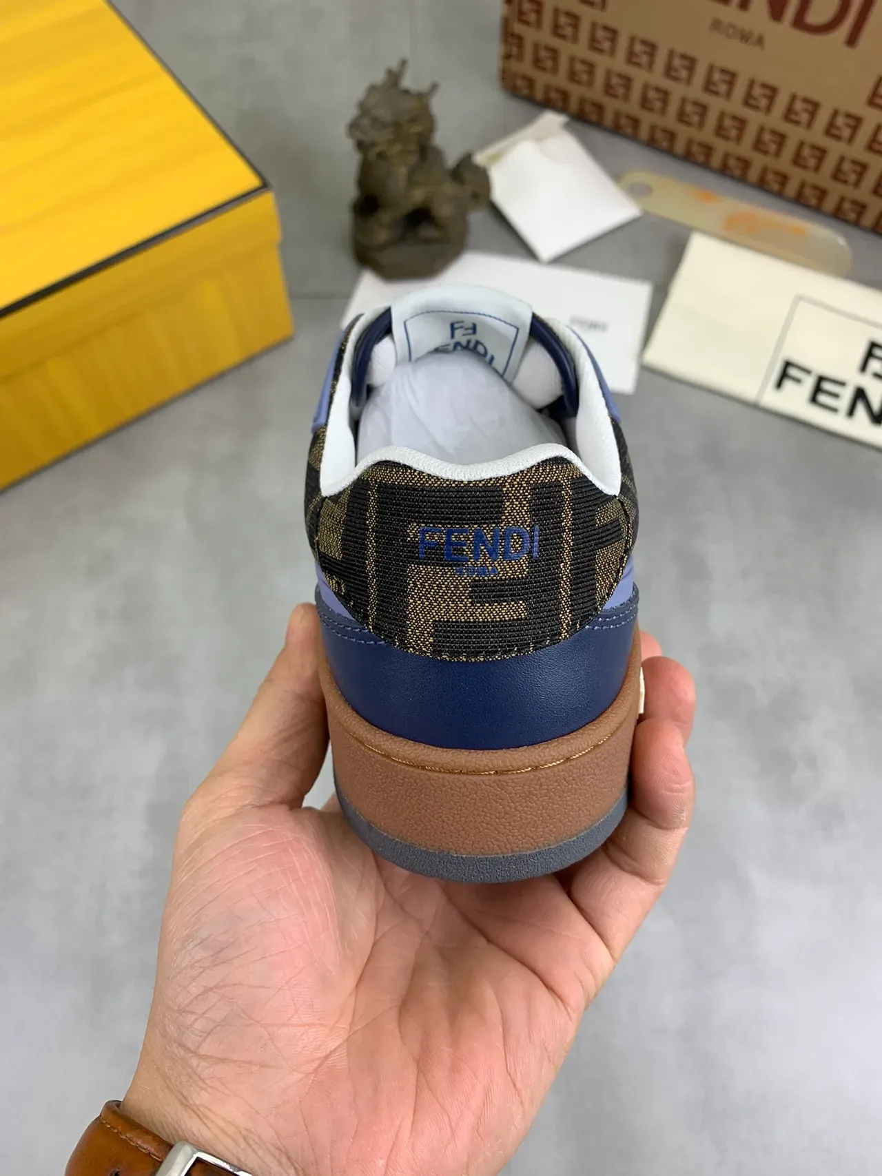 Fendi FF Monogram Navy Leather Lifestyle Sneakers 3