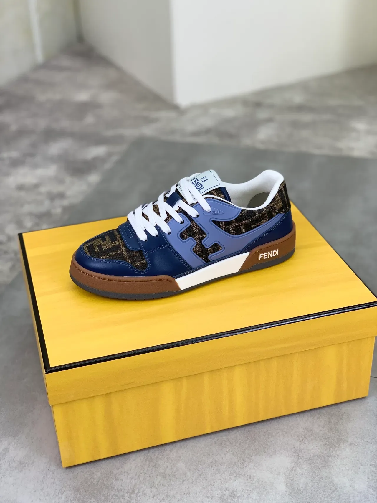 Fendi FF Monogram Navy Leather Lifestyle Sneakers 4