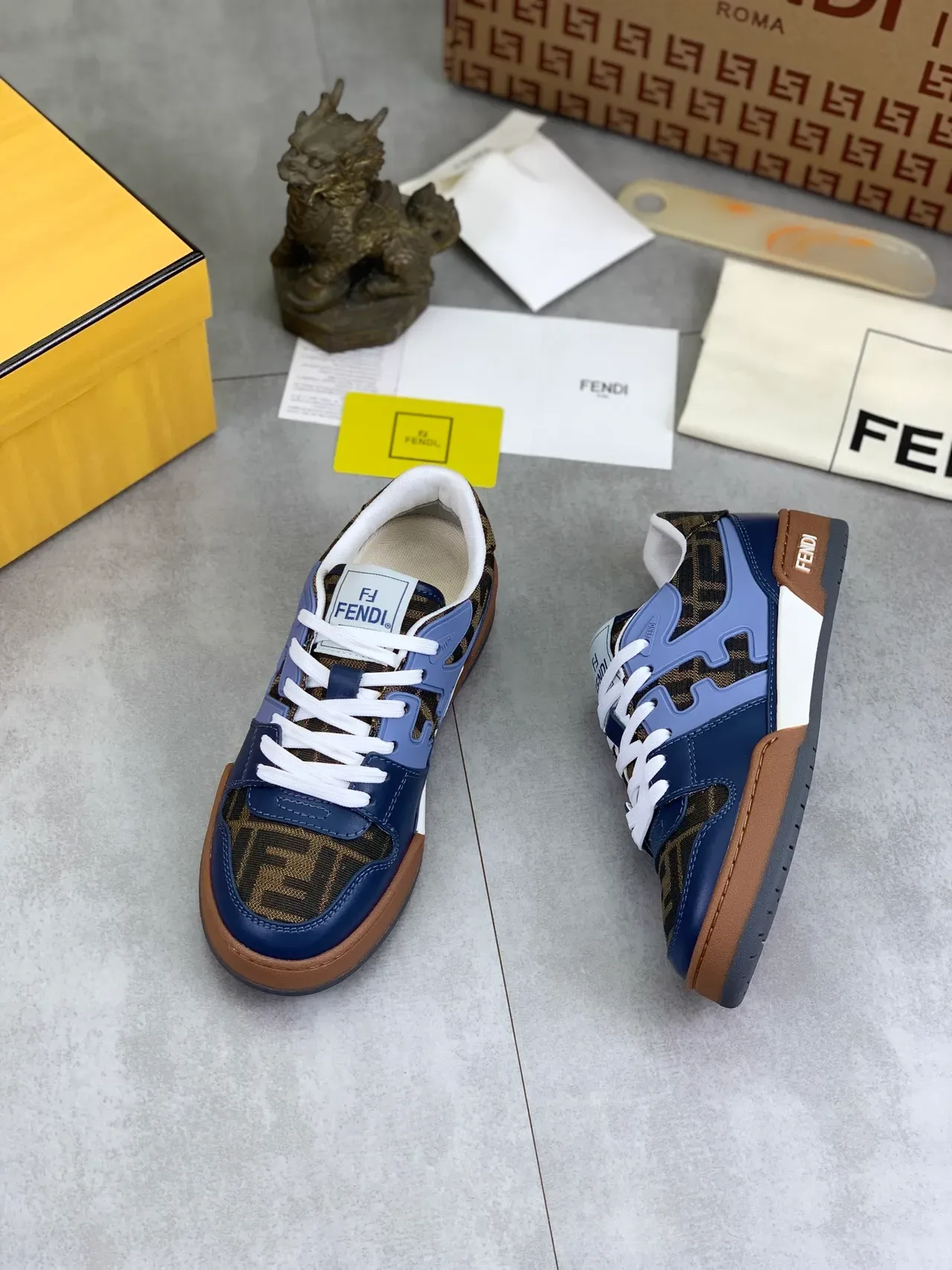 Fendi FF Monogram Navy Leather Lifestyle Sneakers 5