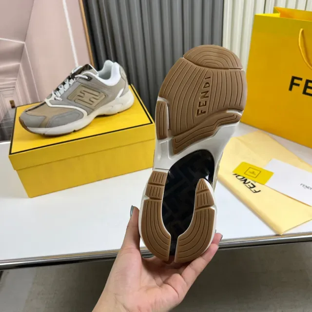Fendi First Beige and Gray Embossed FF Logo Chunky Sneakers 2