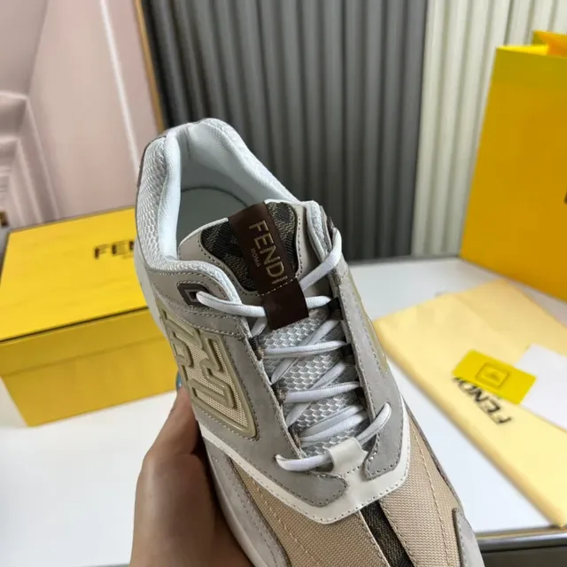 Fendi First Beige and Gray Embossed FF Logo Chunky Sneakers 3