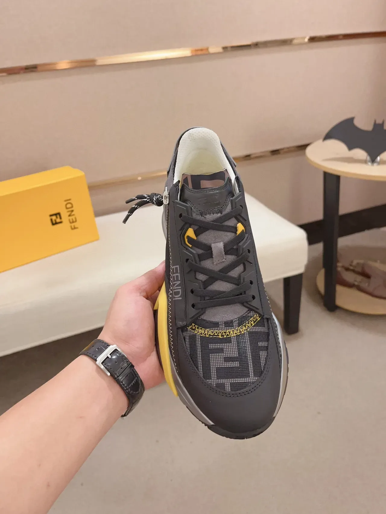 Fendi First Black Gray Yellow Lifestyle Sneakers 2