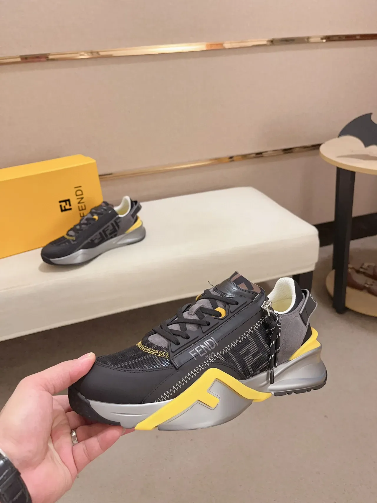 Fendi First Black Gray Yellow Lifestyle Sneakers 3