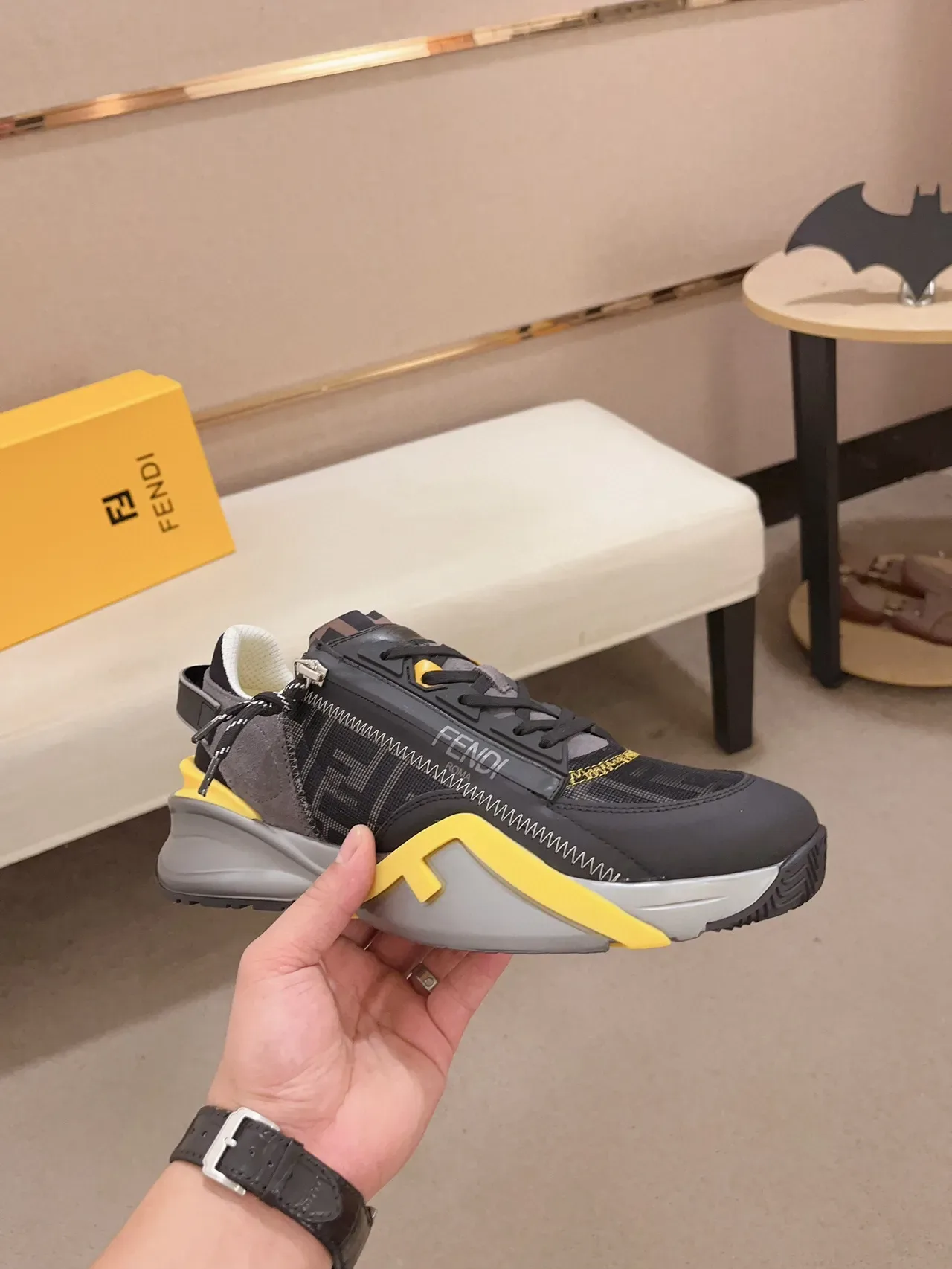 Fendi First Black Gray Yellow Lifestyle Sneakers 4