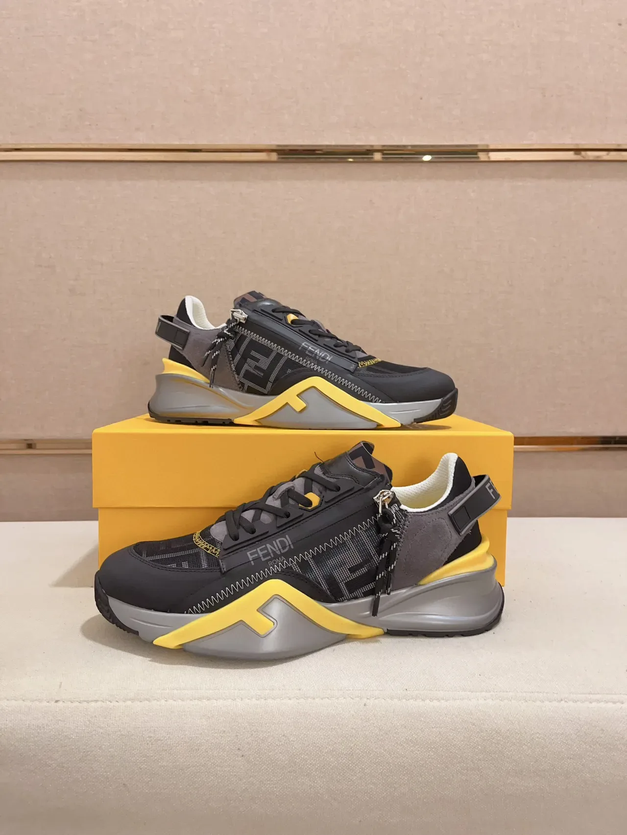 Fendi First Black Gray Yellow Lifestyle Sneakers 7
