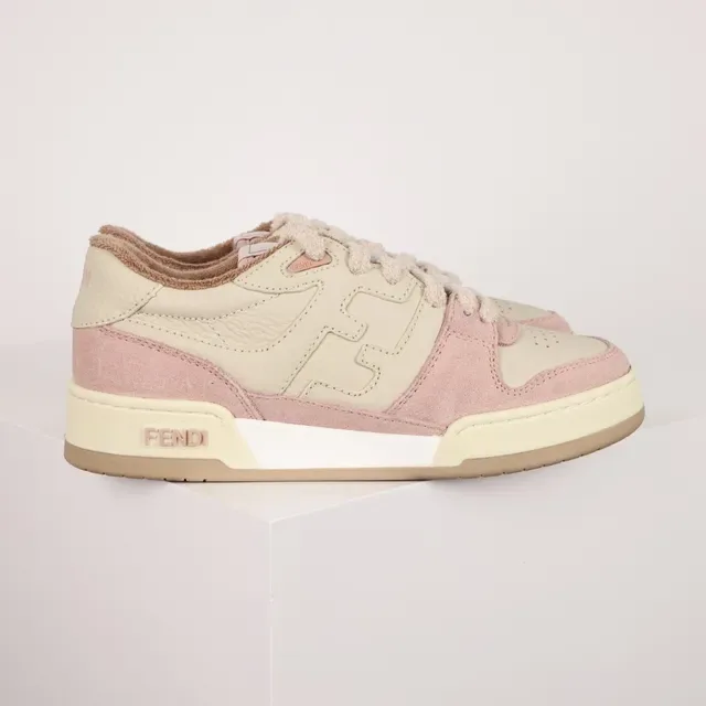 Fendi First Rosa Beige En Capas Ante Y Cuero Parte Superior Con Logo FF Embossado Zapatillas Lifestyle 3