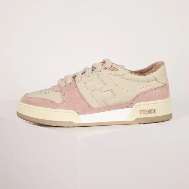 Fendi First Rosa Beige En Capas Ante Y Cuero Parte Superior Con Logo FF Embossado Zapatillas Lifestyle 9