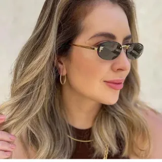 Fendi সোনালি বাদামী ওভাল লেন্স পাতলা মেটাল ফ্রেম সানগ্লাসেস