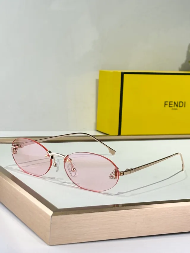 Fendi 金棕色椭圆镜片薄金属框太阳镜 2