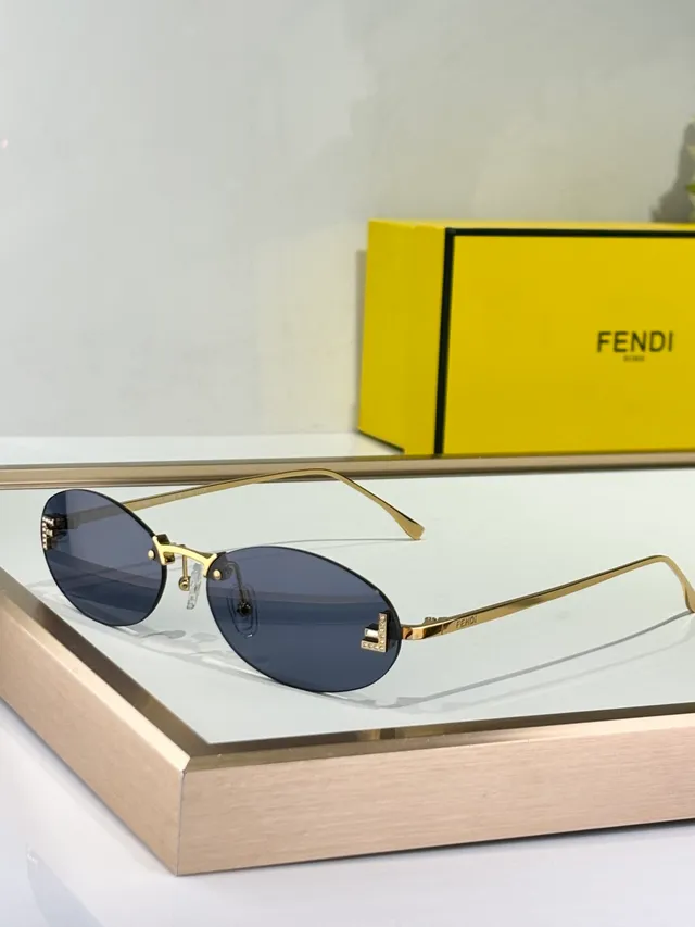 Fendi 金棕色椭圆镜片薄金属框太阳镜 6