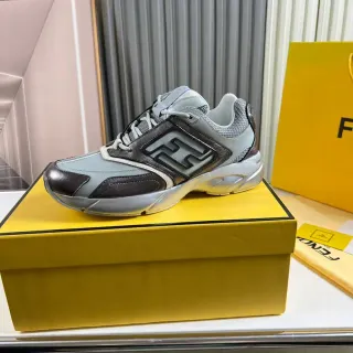 Fendi ग्रे ब्राउन सोल मिश्रित सामग्री अपर चंक स्नीकर