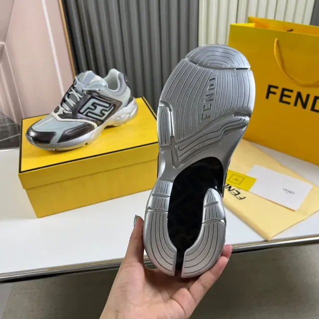 Fendi Gray Brown Sole Mixed-Material Upper Chunky Sneakers 2