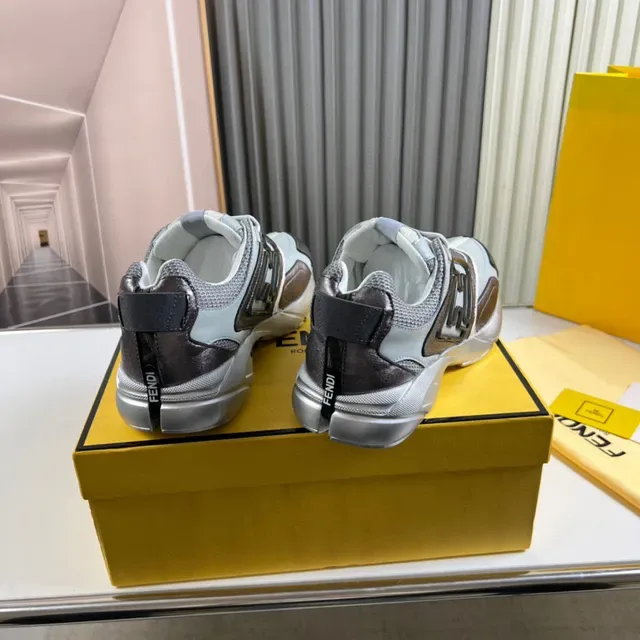 Fendi Gray Brown Sole Mixed-Material Upper Chunky Sneakers 3