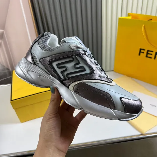 Fendi Gray Brown Sole Mixed-Material Upper Chunky Sneakers 4
