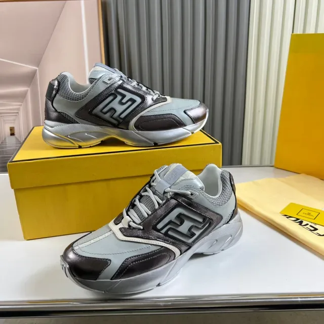 Fendi Gray Brown Sole Mixed-Material Upper Chunky Sneakers 7