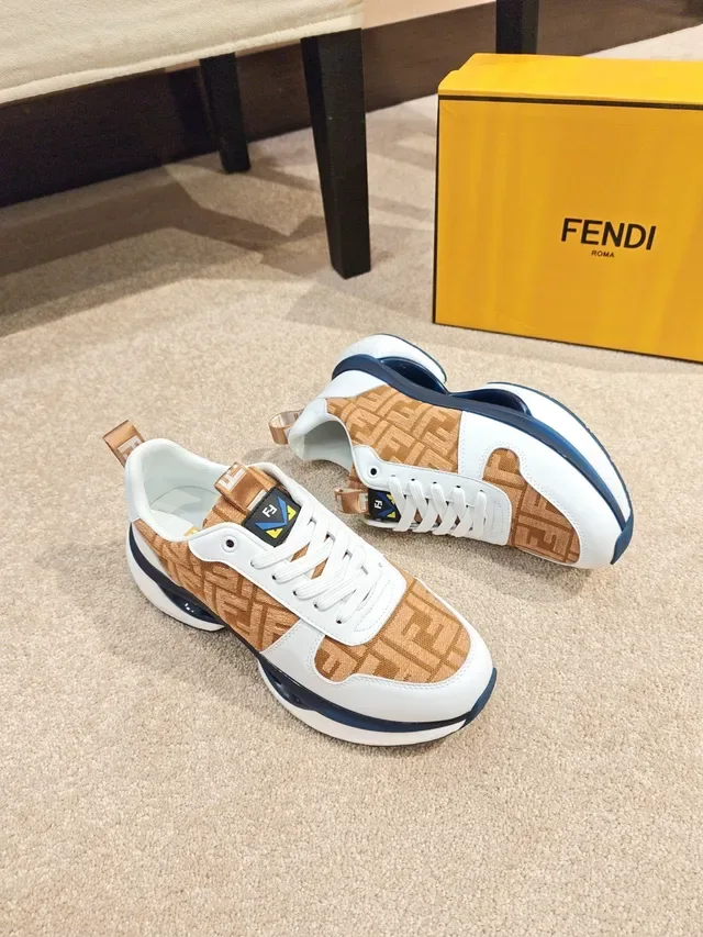 Fendi Monogram Textile and White Leather Chunky Sneaker 4