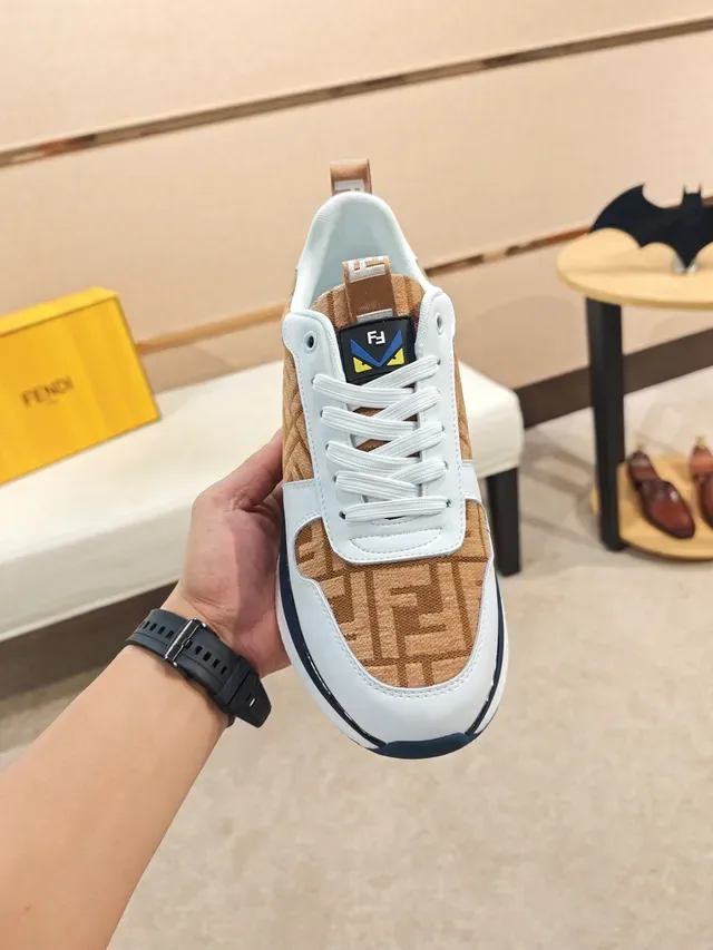 Fendi Monogram Textile and White Leather Chunky Sneaker 5