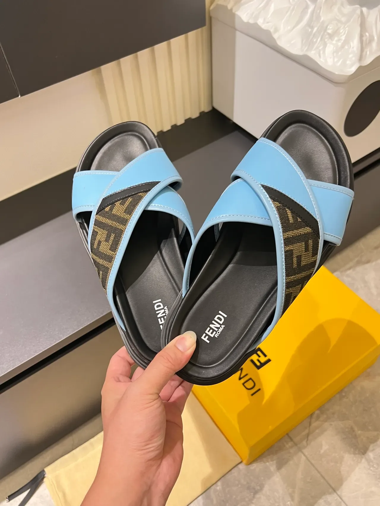 Fendi Slide Crisscross Strap Platform Slippers 7