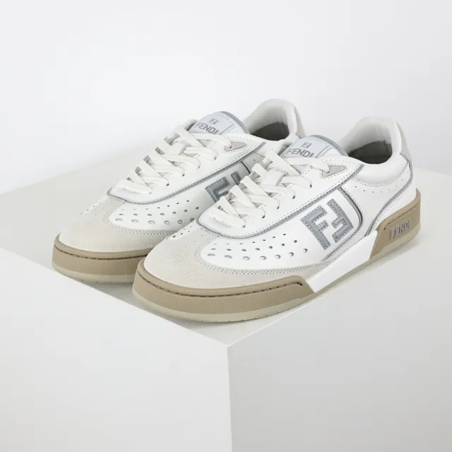 Fendi White Beige Perforated Leather Suede Toe Cap Lifestyle Sneakers 2