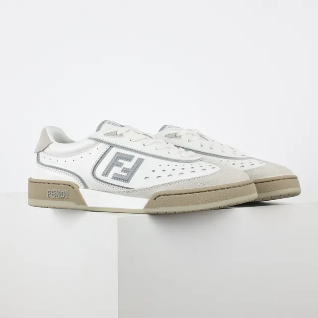 Fendi White Beige Perforated Leather Suede Toe Cap Lifestyle Sneakers 3