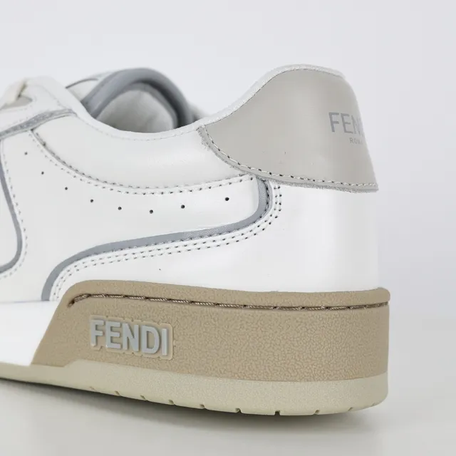 Fendi White Beige Perforated Leather Suede Toe Cap Lifestyle Sneakers 4