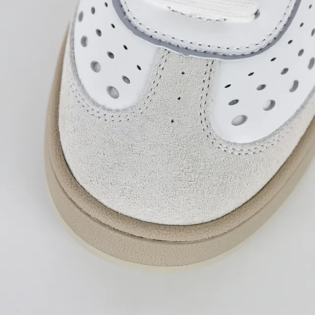 Fendi White Beige Perforated Leather Suede Toe Cap Lifestyle Sneakers 5