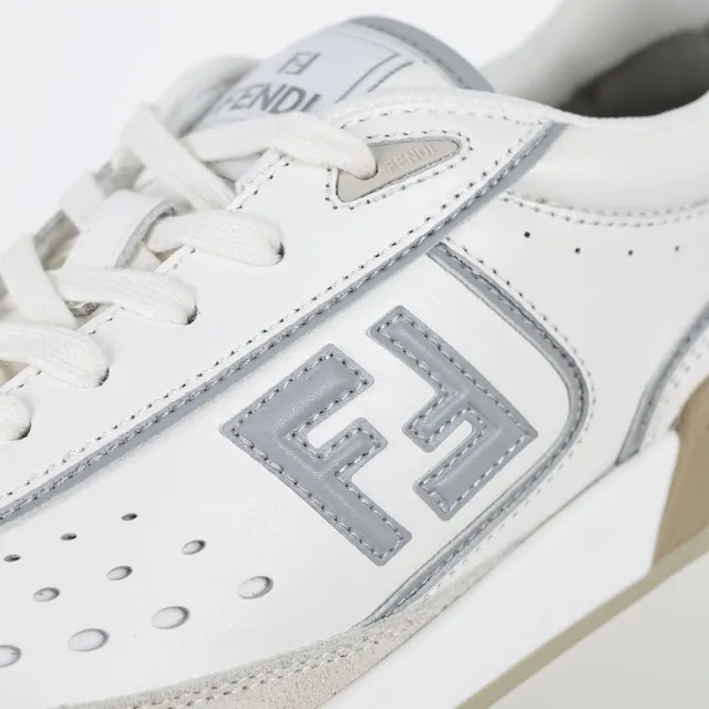 Fendi White Beige Perforated Leather Suede Toe Cap Lifestyle Sneakers 6