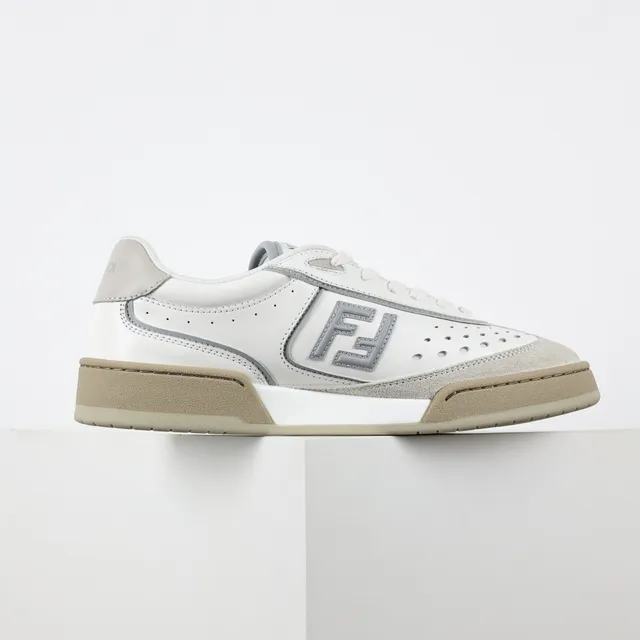 Fendi White Beige Perforated Leather Suede Toe Cap Lifestyle Sneakers 7