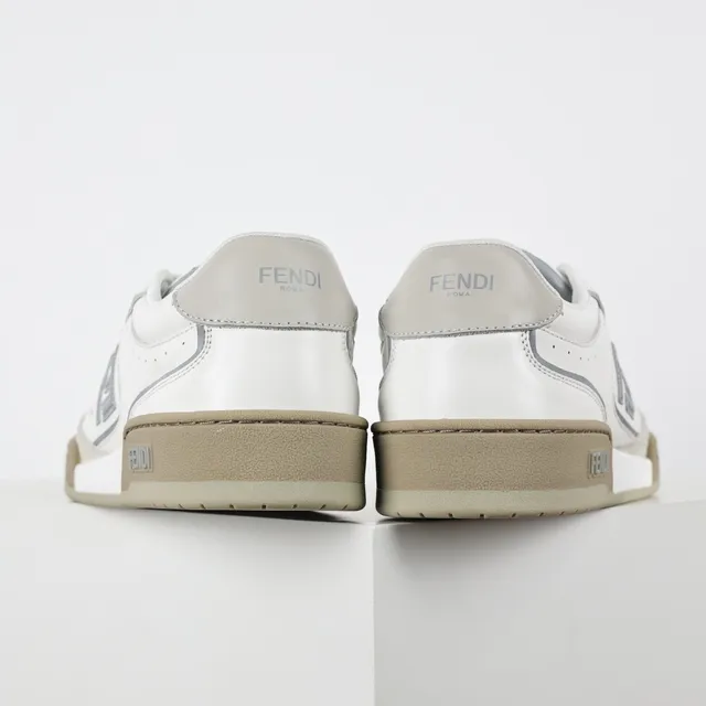 Fendi White Beige Perforated Leather Suede Toe Cap Lifestyle Sneakers 8
