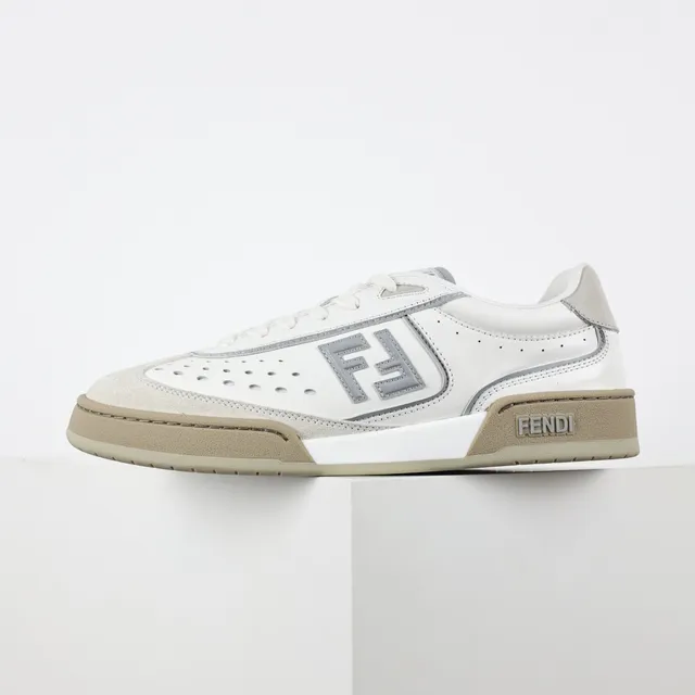 Fendi White Beige Perforated Leather Suede Toe Cap Lifestyle Sneakers 9