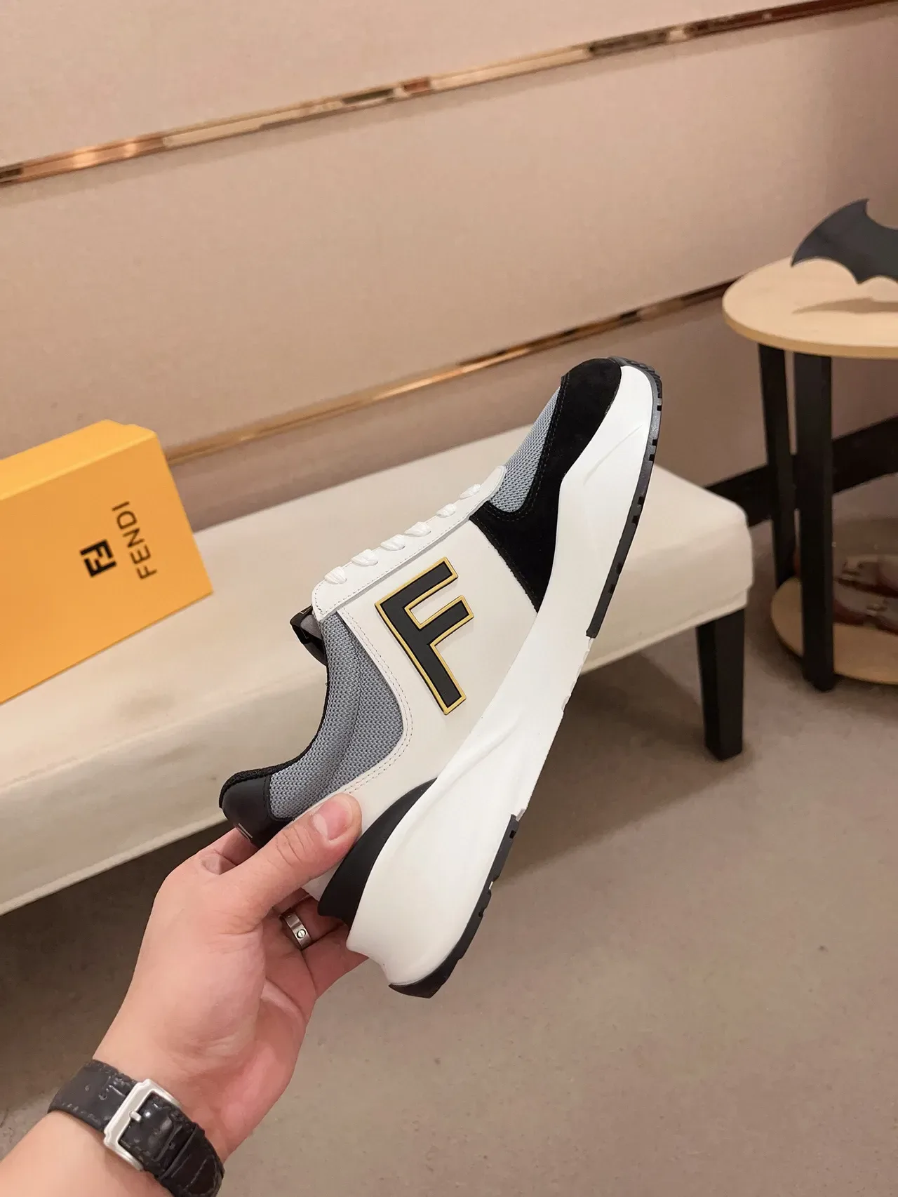 Fendi White Black Chunky Sole Mixed-Material Upper Lifestyle Sneakers 8