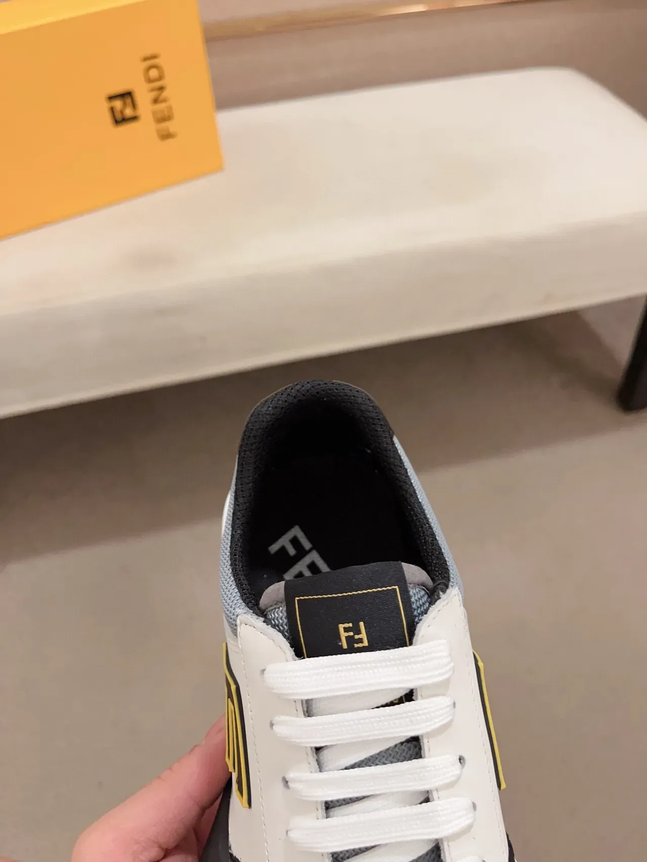 Fendi White Black Chunky Sole Mixed-Material Upper Lifestyle Sneakers 9