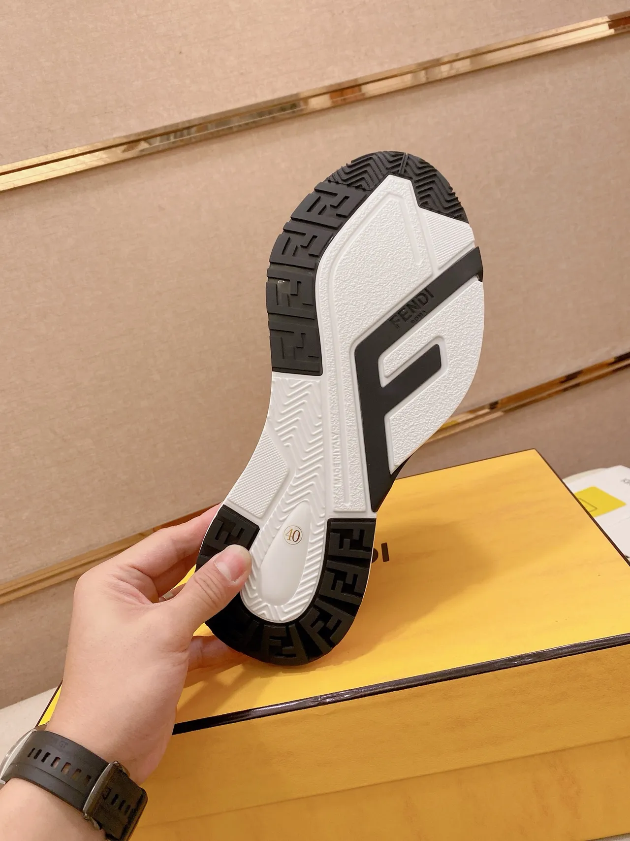 Fendi White Black Monogrammed Canvas And Leather Upper Sculpted Sole Chunky Sneakers 2