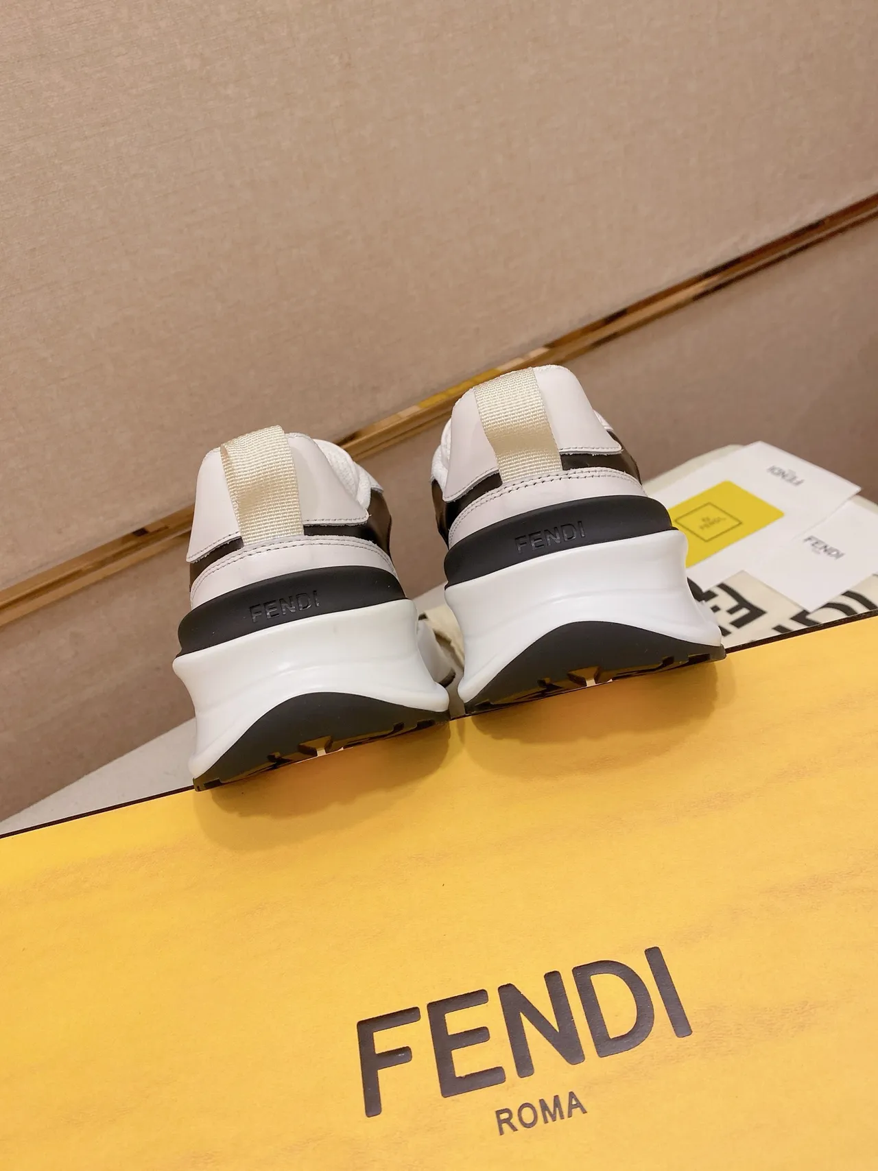 Fendi White Black Monogrammed Canvas And Leather Upper Sculpted Sole Chunky Sneakers 3