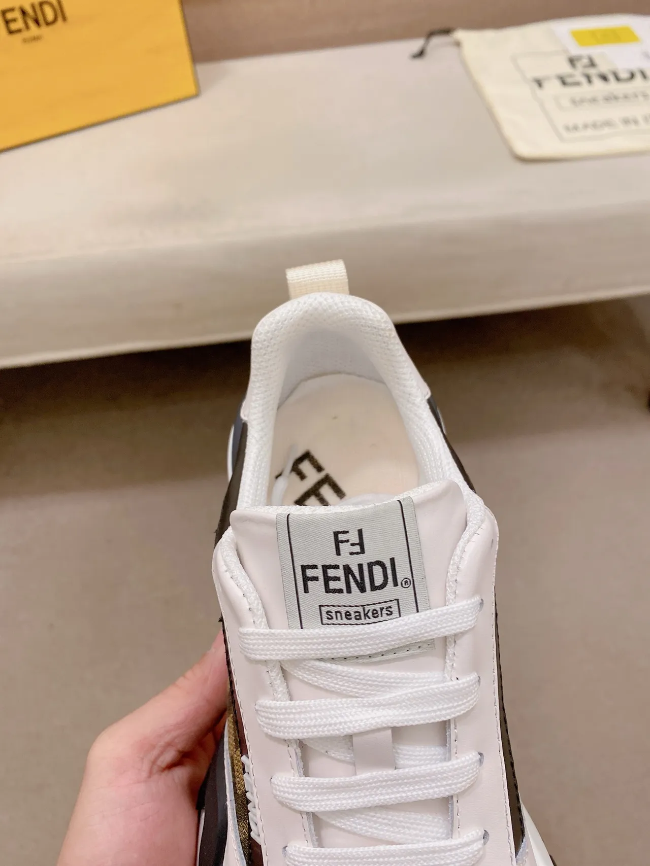 Fendi White Black Monogrammed Canvas And Leather Upper Sculpted Sole Chunky Sneakers 4