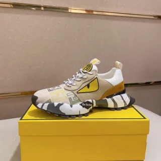 Fendi Semelle Jaune Beige Motif Œil Monstre Sneakers Chunky